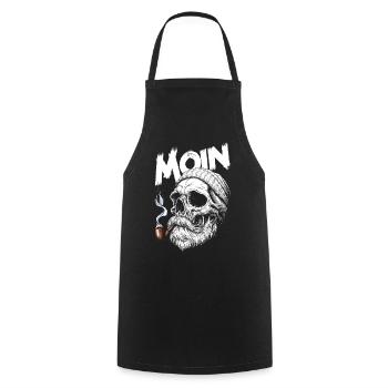 Moin Skull Totenkopf Pfeife Hamburg Plattdeutsch - Kochschürze - Schwarz - Vorne - AI Model Male 185 dark (185cm)