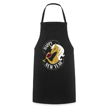 Happy New Year New Year's Eve New Year Unicorn Wine - Cooking Apron - black - Front - AI Model Male 185 dark (185cm)