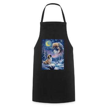Howling to the Moon Meme Dog Pekingese - Cooking Apron - black - Front - AI Model Male 185 dark (185cm)