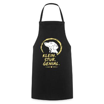 Small. Stubborn. Brilliant. Dog Logo - Cooking Apron - black - Front - AI Model Male 185 dark (185cm)