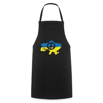 Signe de paix devant le drapeau ukrainien - Tablier de cuisine - noir - Devant - AI Model Male 185 dark (185cm)