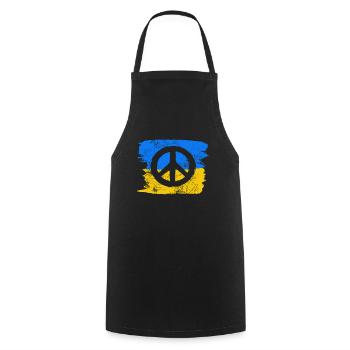Signe de paix devant le drapeau ukrainien - Tablier de cuisine - noir - Devant - AI Model Male 185 dark (185cm)