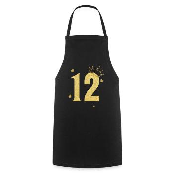 12e anniversaire couronne doré - Tablier de cuisine - noir - Devant - AI Model Male 185 dark (185cm)
