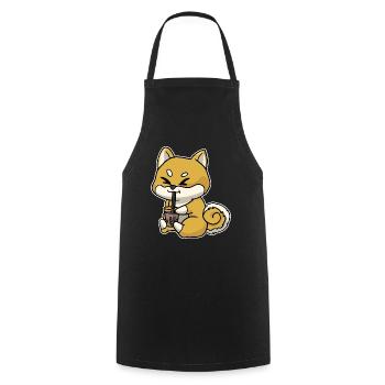 Anime Kawaii Bubble Tea Drinking Fox Hand Drawn - Cooking Apron - black - Front - AI Model Male 185 dark (185cm)