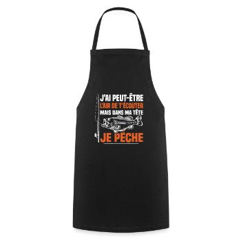 Dans ma tête je pêche / Pêcheur humour - Tablier de cuisine - noir - Devant - AI Model Male 185 dark (185cm)