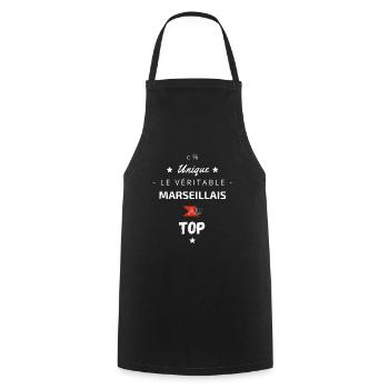 Le Véritable Marseillais au top - Tablier de cuisine - noir - Devant - AI Model Male 185 dark (185cm)