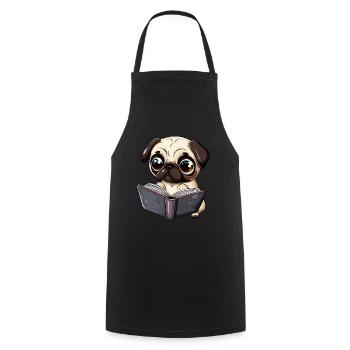 Lesender Mops: Das perfekte Design für - Kochschürze - Schwarz - Vorne - AI Model Male 185 dark (185cm)