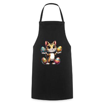 Easter Cat with Colorful Eggs - Cooking Apron - black - Front - AI Model Male 185 dark (185cm)