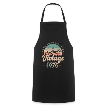 1975 Vintage anniversaire Né en 1975 - Tablier de cuisine - noir - Devant - AI Model Male 185 dark (185cm)