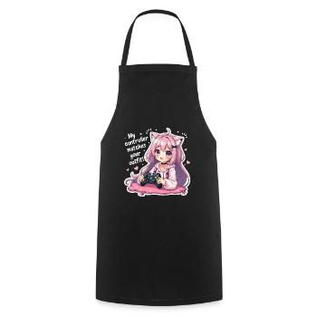 MY OUTFIT MATCHES YOUR OUTFIT - Kawaii Gamergirl - Cooking Apron - black - Front - AI Model Male 185 dark (185cm)