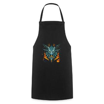 Fierce Flaming Dragon Head Badge - Cooking Apron - black - Front - AI Model Male 185 dark (185cm)