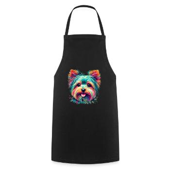 Portrait coloré d’un Yorkshire Terrier - Tablier de cuisine - noir - Devant - AI Model Male 185 dark (185cm)