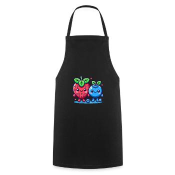 Duo Kawaii Fraise Myrtille - Tablier de cuisine - noir - Devant - AI Model Male 185 dark (185cm)