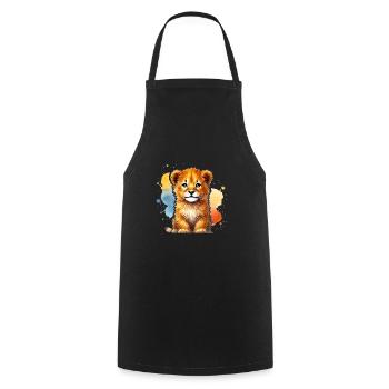 Adorable Watercolor Lion Cub Art - Cooking Apron - black - Front - AI Model Male 185 dark (185cm)