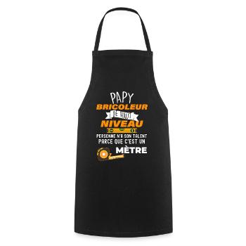 Papy bricoleur high level humour jeu de mots - Tablier de cuisine - noir - Devant - AI Model Male 185 dark (185cm)