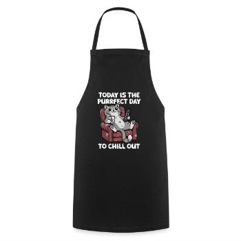 Today is the purrfect day to chill out - funny cat - Cooking Apron - black - Front - AI Model Male 185 dark (185cm)