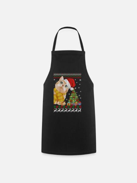 Cat Hello Christmas For Cat Lover Ugly Christmas - Kochschürze - Schwarz