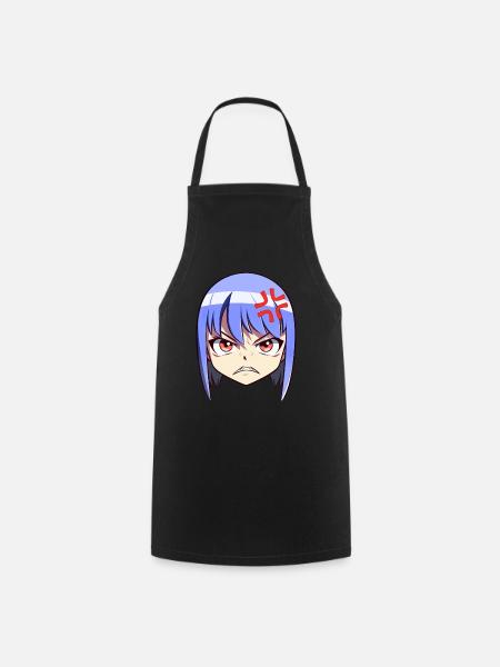 Emoji Cara De Anime Enojado - Camiseta De Anime - Forklæde - sort