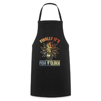 Finally It's Fish Clock - Cooking Apron - black - Front - AI Model Male 185 dark (185cm)