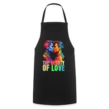 THE BEAUTY OF LOVE, TWO GAY MEN KISSING, LGBTQ+ - Cooking Apron - black - Front - AI Model Male 185 dark (185cm)