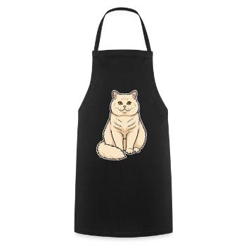 British Shorthair Cat Cream Portrait Round Soft - Cooking Apron - black - Front - AI Model Male 185 dark (185cm)