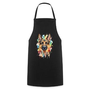 Watercolor Shepherd Dog Portrait - Cooking Apron - black - Front - AI Model Male 185 dark (185cm)