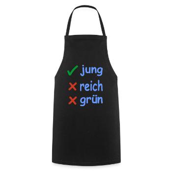 jung reich grün Version 1 - Kochschürze - Schwarz - Vorne - AI Model Male 185 dark (185cm)