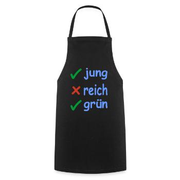 jung reich grün Version 2 - Kochschürze - Schwarz - Vorne - AI Model Male 185 dark (185cm)