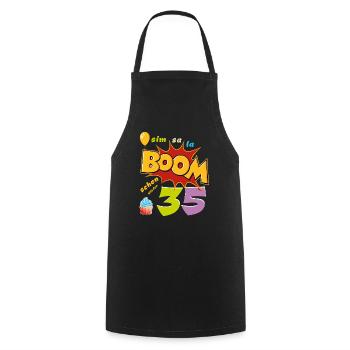 Birthday - Simsala Boom Again 35 - Cooking Apron - black - Front - AI Model Male 185 dark (185cm)