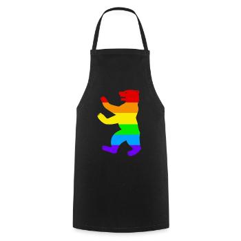 Berliner Bär / Pride Bear / Regenbogen - Kochschürze - Schwarz - Vorne - AI Model Male 185 dark (185cm)