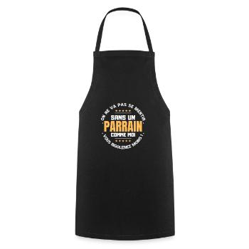 Parrain - Cadeau humour pour un parrain marrant - Tablier de cuisine - noir - Devant - AI Model Male 185 dark (185cm)