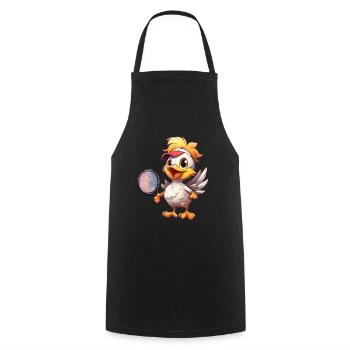 Joueurs de tennis de poulet joyeux - Drôle - Tablier de cuisine - noir - Devant - AI Model Male 185 dark (185cm)