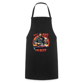 WILL BBQ FOR BEER - Barbecue et bière - Tablier de cuisine - noir - Devant - AI Model Male 185 dark (185cm)