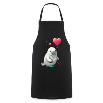 Lamantin avec coeur - Tablier de cuisine - noir - Devant - AI Model Male 185 dark (185cm)
