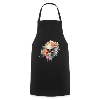 Crâne avec des fleurs - Skull Dia De Los Muertos - Tablier de cuisine - noir - Devant - AI Model Male 185 dark (185cm)