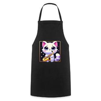 Conception de dessin animé de chat de saxophone mignon - Tablier de cuisine - noir - Devant - AI Model Male 185 dark (185cm)