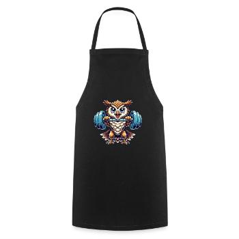 hibou poids haltérophilie fort hibou forme physique - Tablier de cuisine - noir - Devant - AI Model Male 185 dark (185cm)