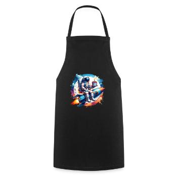 Astronaute fusée anniversaire - Tablier de cuisine - noir - Devant - AI Model Male 185 dark (185cm)