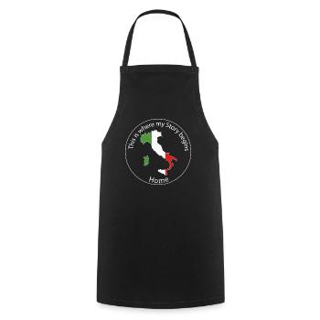 This is where my story begins - Motif Italy - Cooking Apron - black - Front - AI Model Male 185 dark (185cm)