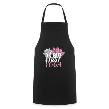 Yoga Ok but first Yoga - Cooking Apron - black - Front - AI Model Male 185 dark (185cm)