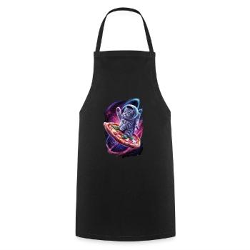 Space Cat with Pizza - Unique Motif - Cooking Apron - black - Front - AI Model Male 185 dark (185cm)