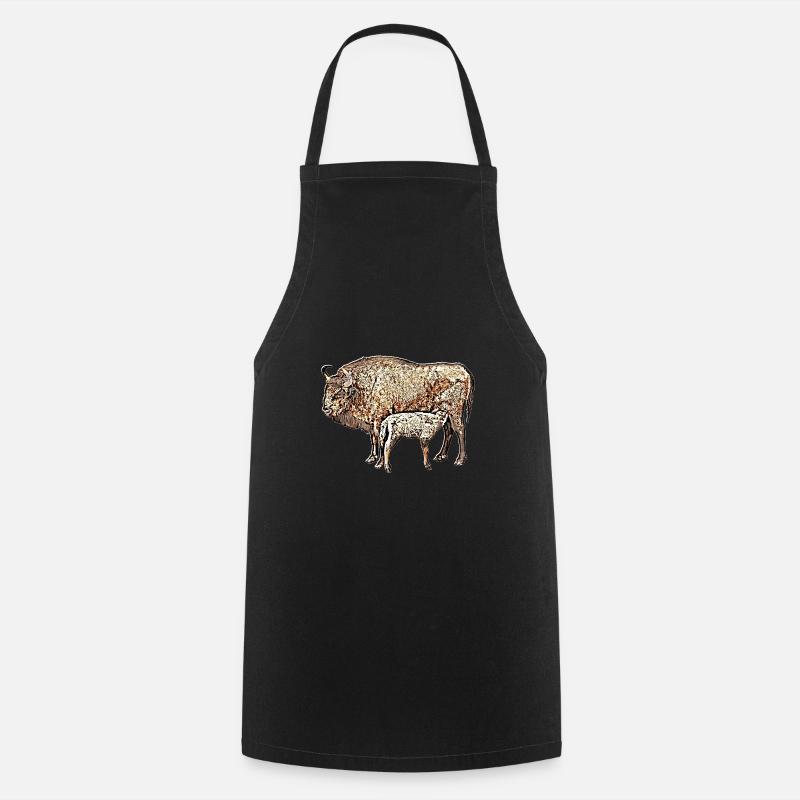 Bison mit Kalb - Kochschürze - Schwarz