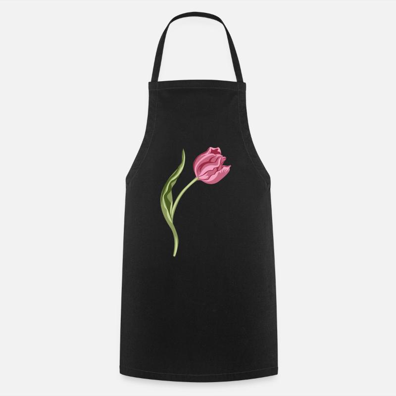 Illustration élégante de tulipe rose - Tablier de cuisine - noir