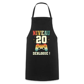 Anniversaire 20 Ans Geek Niveau 20 Humour - Tablier de cuisine - noir - Devant - AI Model Male 185 dark (185cm)