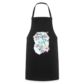 Blue and magnolias - Cooking Apron - black - Front - AI Model Male 185 dark (185cm)
