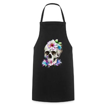 Skull with lilies - Cooking Apron - black - Front - AI Model Male 185 dark (185cm)