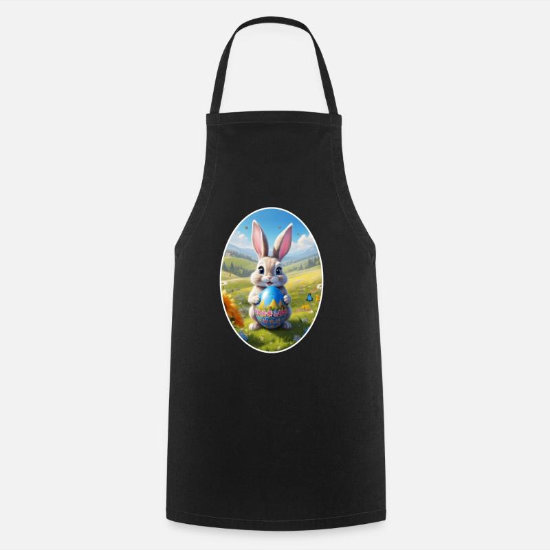 Osterhase mit Ei, Oval - Kochschürze - Schwarz