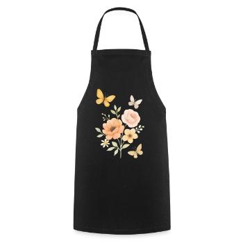 Pastel Flowers Butterfly Motifs - Cooking Apron - black - Front - AI Model Male 185 dark (185cm)