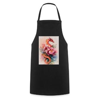 Watercolor Dragon and Flowers - Cooking Apron - black - Front - AI Model Male 185 dark (185cm)