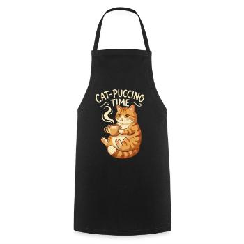 Cat Puccino Time Cat Coffee - Cooking Apron - black - Front - AI Model Male 185 dark (185cm)